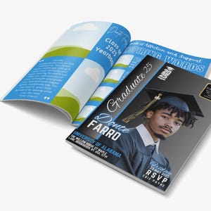 Plantilla de revista de graduación 2025 / Anuario editable de 24 páginas en Canva para estudiantes de último año y recuerdos de clase