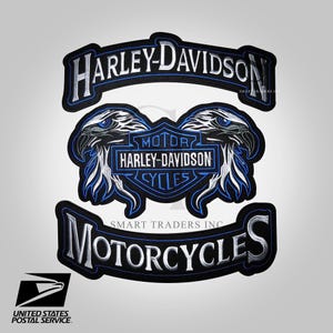 3 PCS Double Eagle Harley Davidson Embroidery Patch With Top Bottom Rockers Biker Motorcycle Patches Iron On Sew On Ship From USA