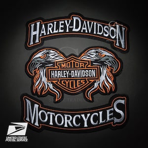 Harley Davidson Orange Double Eagles Embroidery Patch Set Iron On Sew On Ship From USA Motorcyce Biker Leather Jacket Vest Patches