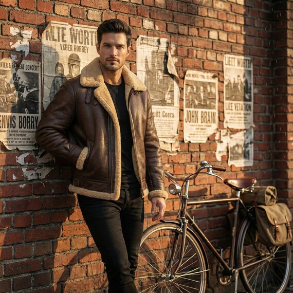Men's B3 Bomber Jacket - Real Leather Brown Pilot Style Aviator