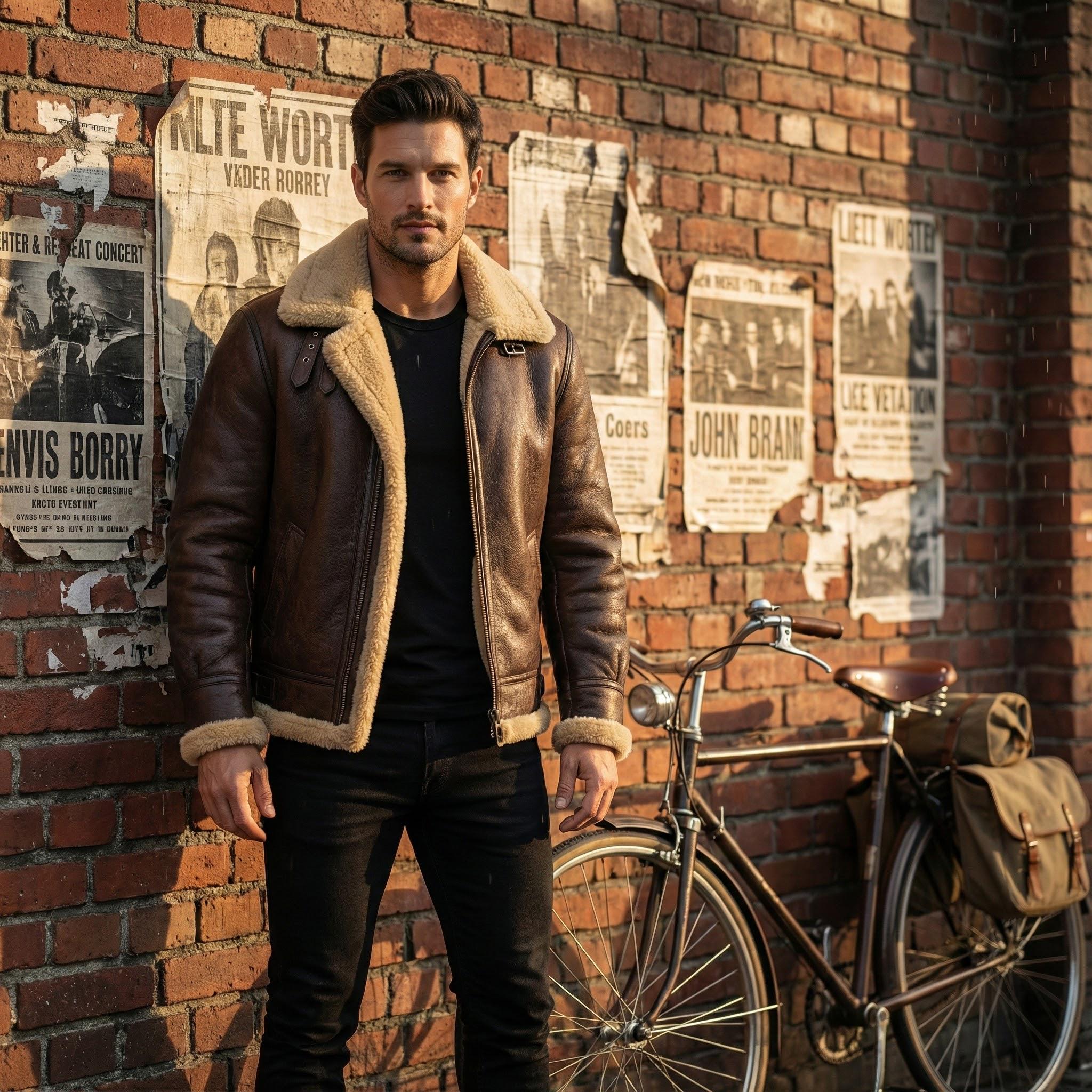 Men's B3 Bomber Jacket - Real Leather Brown Pilot Style Aviator