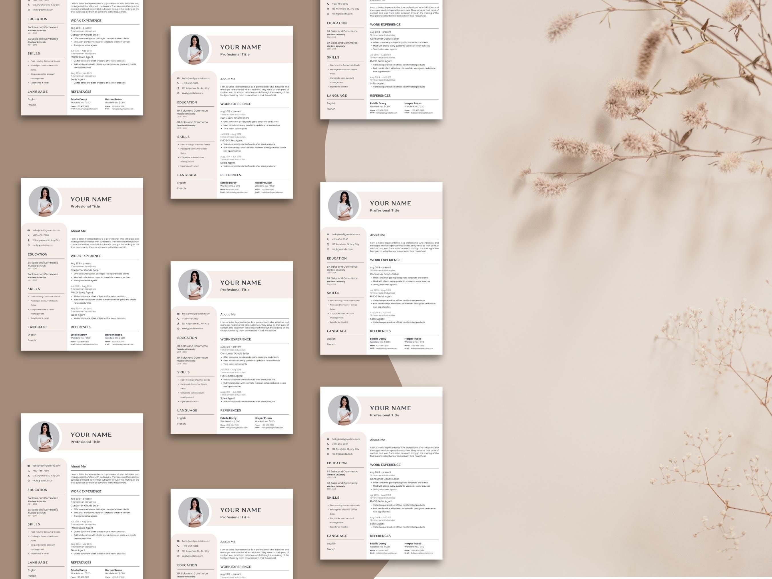 Simple Vita Example Canva Resume Template - Modern CV With Photo, Easy Editable Cover ...