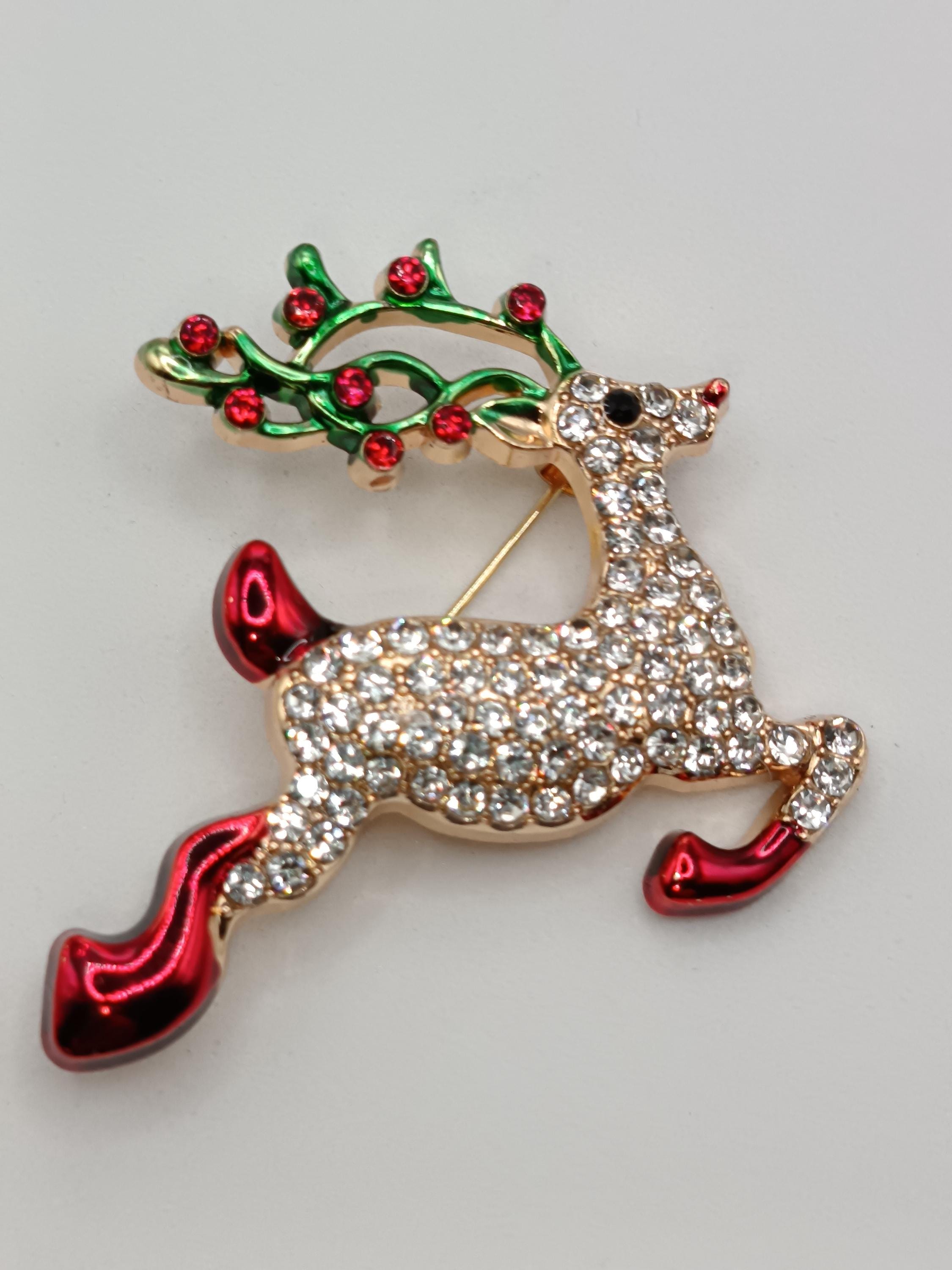 Broche de Noël pour femme, broche de Noël en cristal avec strass, arbre de Noël, couronne de flocon de neige, renne, broche de vacances, cadeau de Noël, Pas de gemme