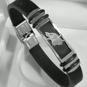 Men&#39;s bracelet, wolf head, black silicone, 21 cm, men&#39;s jewelry, sport, viking