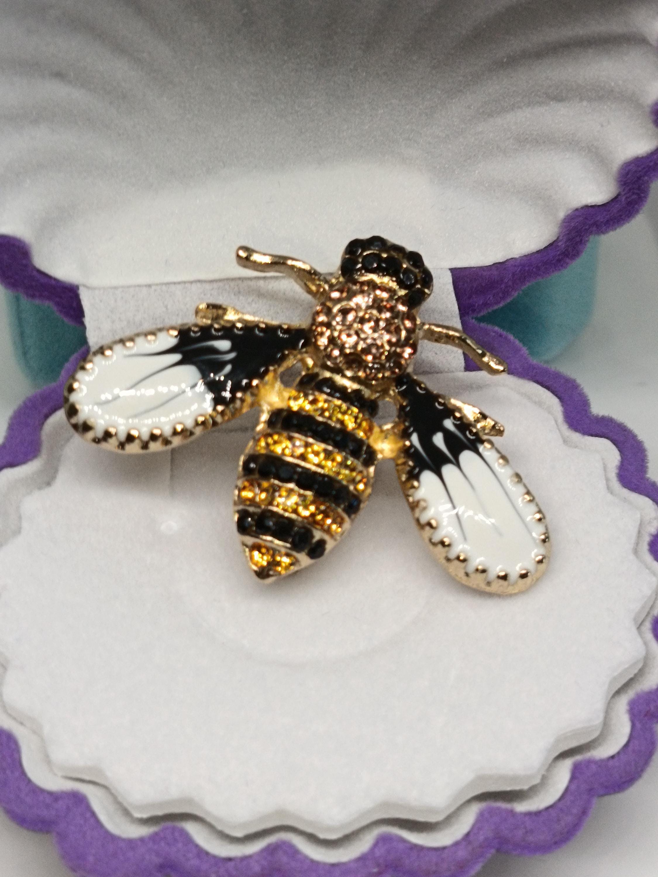 Broche Vintage Guêpe/abeille - Métal émaillé Et Strass Rose - Bijou Ancien Occasion