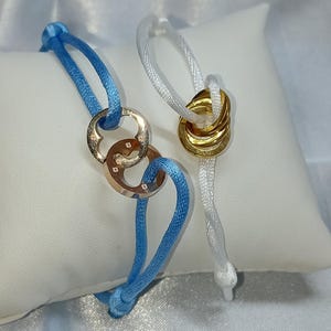 Set of 2 Eternity Bracelets and 3 Trinity Rings, Adjustable, Nylon and Stainless Steel, Handmade, Jewelry for Her