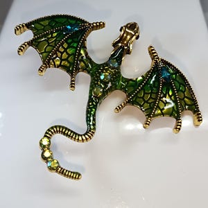 Broche De Revers Vintage - Dragon Ailé - Métal Doré Et Laqué Noir - État Correct - Occasion