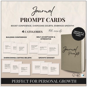 Tarjetas con indicaciones para el diario que fomentan la confianza y el amor propio, con tarjetas de afirmación para su diario de terapia personal