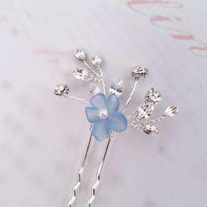 Pearl Hair Pin with Dusty Blue Flower Crystal Flower Hair Pin Something Blue Ready to Ship Custom Handmade image 1