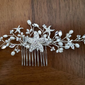 Starfish Hair Comb with Crystals Pearls, Beach Wedding Hair Comb, Nautical Wedding Hair Combs, Hair Vine image 1