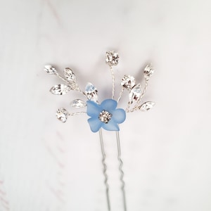 Pearl Hair Pin with Dusty Blue Flower Crystal Flower Hair Pin Something Blue Ready to Ship Custom Handmade image 2