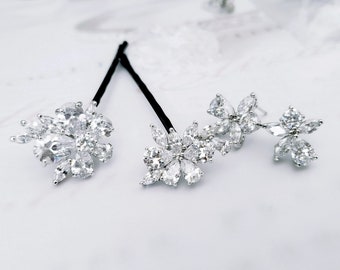 Crystal Hair Pins and Earrings • Flower Hair Pins • Flower Post Earrings • Cubic Zirconia • Gift for Her • Floral Jewelry • Ready to Ship