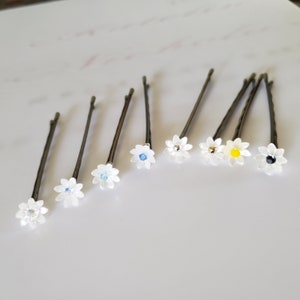 Daisy Hair Pins, Something Blue, Flower Hair Pin for Bride, Floral Bridal Hair Pins, Bridesmaid Hair, Flower Girl Bobby Pin image 2