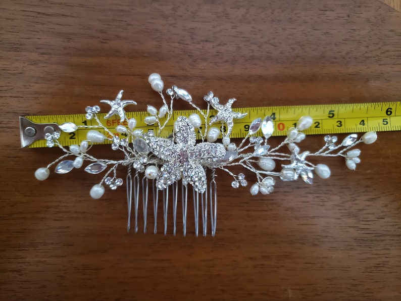 Starfish Hair Comb with Crystals Pearls, Beach Wedding Hair Comb, Nautical Wedding Hair Combs, Hair Vine image 5