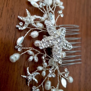 Starfish Hair Comb with Crystals Pearls, Beach Wedding Hair Comb, Nautical Wedding Hair Combs, Hair Vine image 3