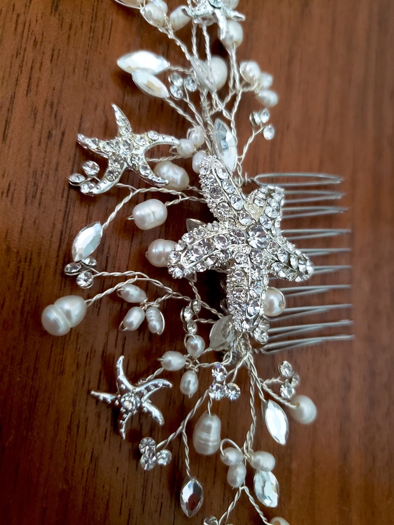 Starfish Hair Comb with Crystals Pearls, Beach Wedding Hair Comb, Nautical Wedding Hair Combs, Hair Vine image 3