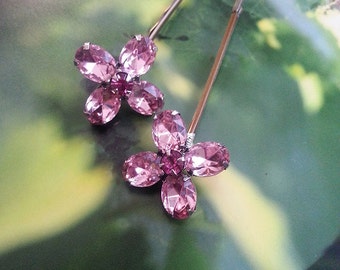 Pink Crystal Flower Hair Pins, Pink Hair Pins, Floral Hair Pins, Flower Girl, Crystal Flower Hair Pin