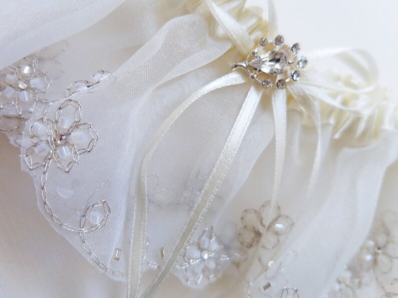 Wedding Garter with Rhinestone Embellishment Ready to Ship Ivory Bridal Garter