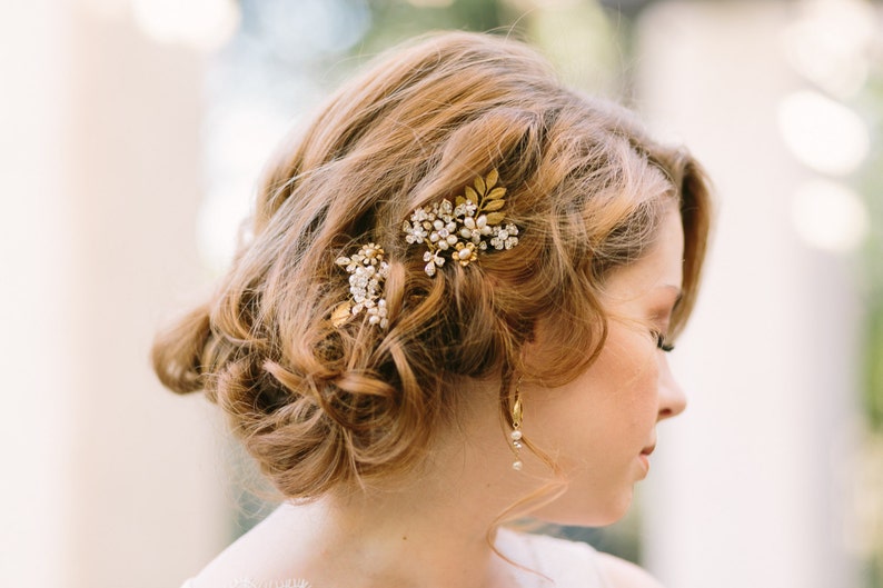 Custom Bridal Hair Pin Set with Rhinestone Leaves Rhinestone Hair Pins Wedding Hair Accessory Crystal Pearl Hair Pins