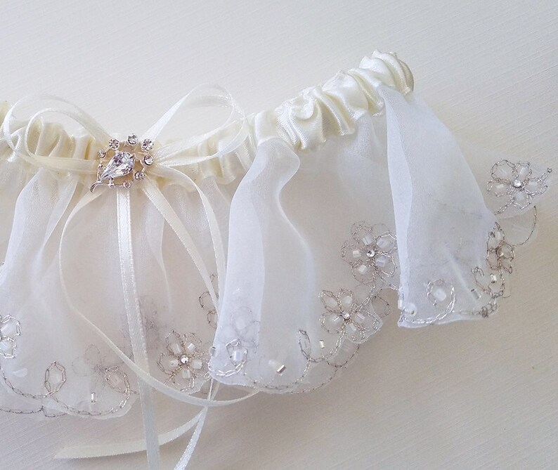 Wedding Garter with Rhinestone Embellishment Ready to Ship Ivory Bridal Garter