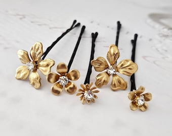 Set Of 3 Bright Gold Tone Ornate Hair Pins Accessories 5.5” Bali Bridal Boho Bridal Hair Pins SET of 3 Gold Bridal Accessories  main image 4