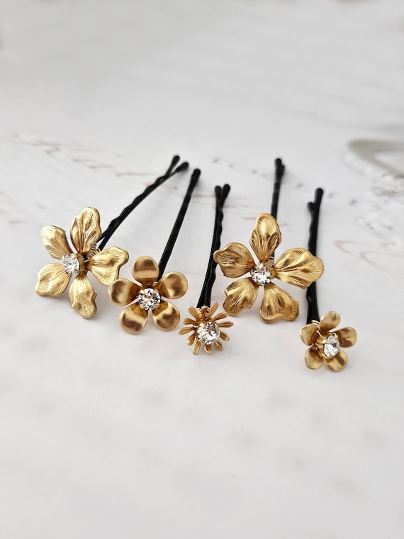 ?Golden Hair Pin Set Floral Crystal styling Accessories Fashion 5 PCS Amazon.com : 5 PCS Bridal Flower Wedding Hair Pins Crystal  main image 4