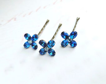Blue Crystal Hair Accessories, Sapphire Wedding Jewelry, Crystal Hair Pins, Floral Hair Pins, Flower Girl, Crystal Flower, Something Blue
