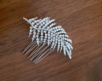 Crystal Leaf Hair Comb • Rhinestone Leaf Pin Attached to Comb • Bridal Hair Comb • Ready to Ship