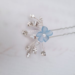 Pearl Hair Pin with Dusty Blue Flower Crystal Flower Hair Pin Something Blue Ready to Ship Custom Handmade image 3