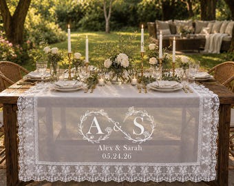 Custom Name Table Runner for Reception, Name Decor Sweetheart Reception, Elegant Fabric Sign, Embroidered Dinner Decor, Wedding Head Table