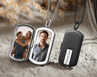 Custom Engraved LOCKET NECKLACE for Men - Personalized Picture Locket | Memory Photo Pendant |  Father's Day Gifts, Anniversary Gifts