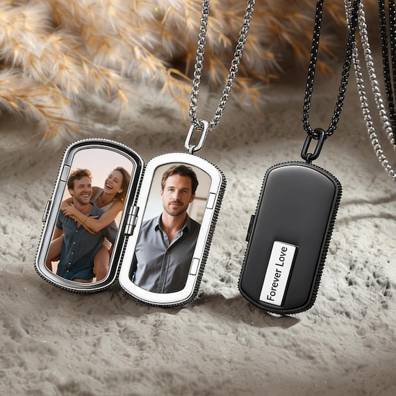 Custom Engraved LOCKET NECKLACE for Men - Personalized Picture Locket | Memory Photo Pendant |  Father's Day Gifts, Anniversary Gifts