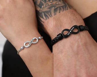 Custom Infinity Couple Bracelet Set - Personalized Matching Love Bracelets for Couples, 1st Anniversary Gift,Valentine's Day Gift