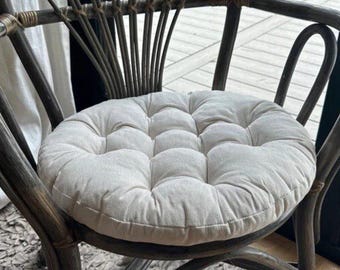 Linen chair cushions, Round cushions, Round Chair Cushions For Home, Cushion with ties, Cushion for chair,Gifts For home, new home gift