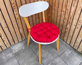 Round red cushion tufted with ties , thick quilted chair pad, new home gift , cushions for patio , throw pillows, handmade cushions for home