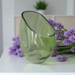 Vintage Retro Thick Green Art Glass Bottle Angled vase