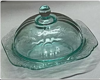 Vintage Teal Green Pressed Lidded Dish Recollection Green&quot; By Indiana Glass
