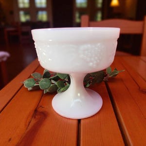 Vintage White Milk Glass Grape Design Footed Pedestal Tumbler Custard dish.