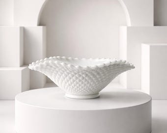 Vintage Westmoreland English Hobnail Milk Glass Oval Bowl, Diamond Point Pattern