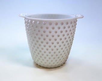 Anchor Hocking Hobnail Milk Glass Planter, Ice Bucket, Utensil Holder