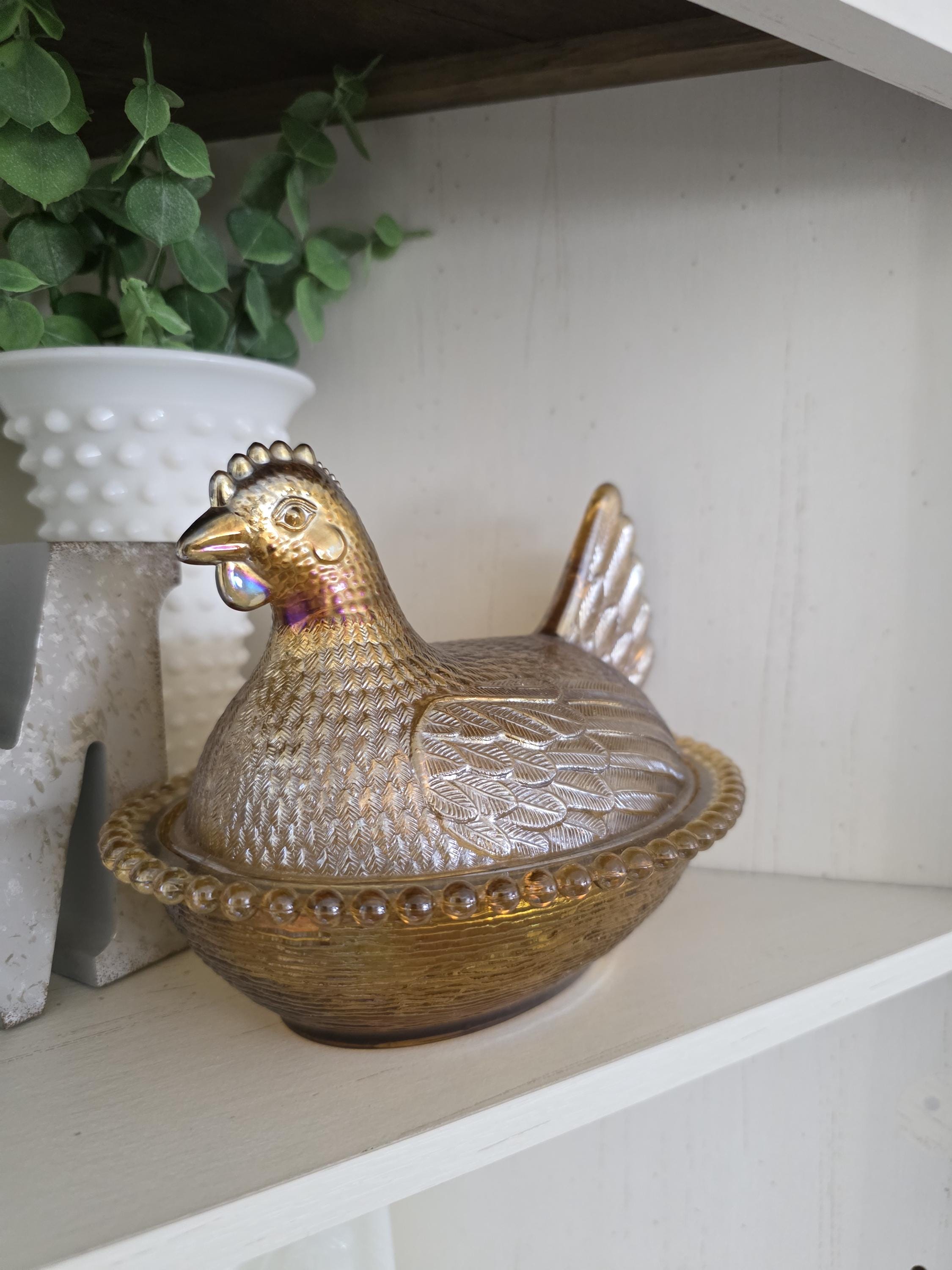 Vintage Amber Hen on Nest - Etsy