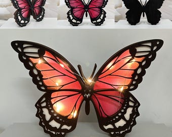 3D Hand-Carved Wooden Butterfly Desk Ornament with Lights,Wooden Hollowing Crafts,Wooden Home Desk Decor,Wall Decor Art,Custom Birthday Gift
