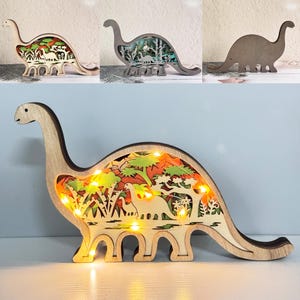 Custom 3D Wooden Dinosaur with Lights,Dinosaur Wooden Lights,Dinosaur Ornament,Wooden Animal Lights,Personalized Birthday Gift,Desk Decor