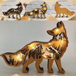 Applique Murale Enfant Renard Lights4fun - Bois Avec LED - Minuterie 6h - 25cm - Piles Non Incluses