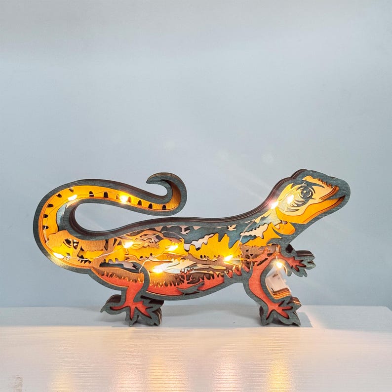 Lizard String Lights Custom 3D Lizard Wooden Light,wooden Lizard Carving,wooden Reptile ...