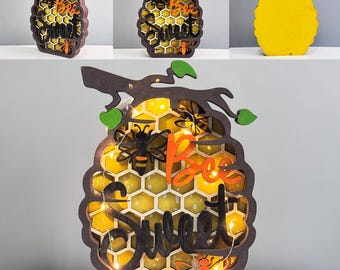 Custom 3D Honeycomb Wooden Light,Wooden Bee with Honeycomb,Wooden Honeycomb Light,Wooden Crafts,Farmhouse Decor,Desk Decor,Personalized Gift
