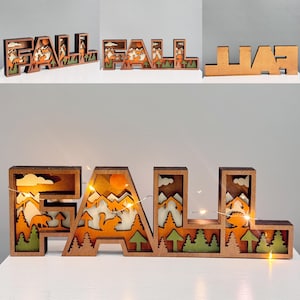 Lettres d'automne en bois sculptées en 3D, enseignes lumineuses d'automne en bois, décoration saisonnière pour l'automne, l'automne, Halloween, l'action de grâces, la décoration de ferme