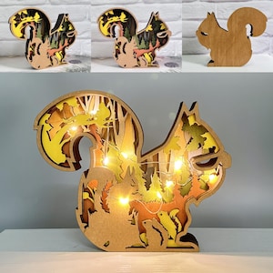 Écureuil 3D en bois personnalisé avec lumières LED, lumières d'animaux sculptées à la main, veilleuse d'écureuil en bois, décoration de chambre d'enfants, décoration de bureau, cadeaux d'anniversaire