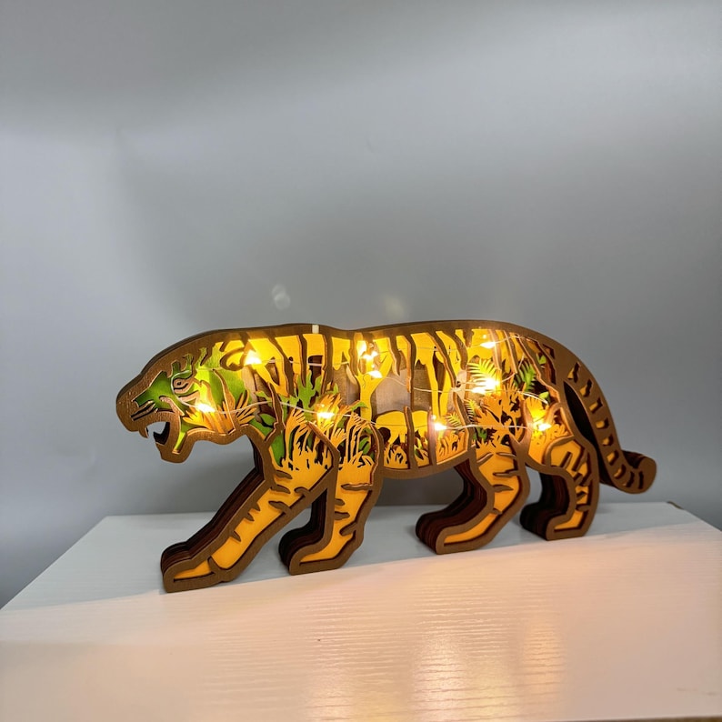 Custom Wooden Handcarved 3D Tiger With LED Lights,wooden Tiger Desk ...