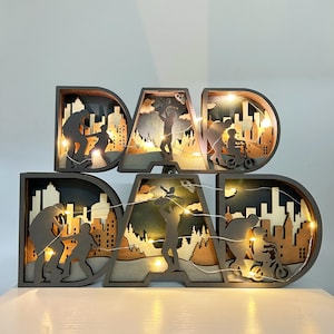 Adornos de madera tallada en 3D para papá, luces de madera para papá, decoración de escritorio de madera para Acción de Gracias, arte de decoración de pared, regalo de Acción de Gracias/Navidad para papá.